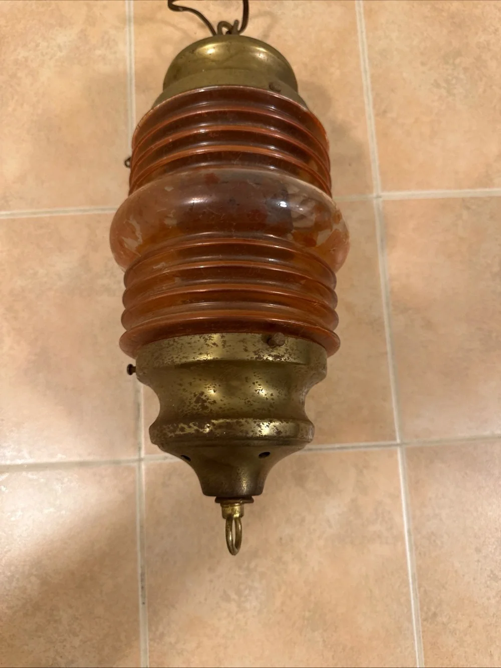 Vintage Brass Nautical Red Glass Electric Hanging Pendant Lamp